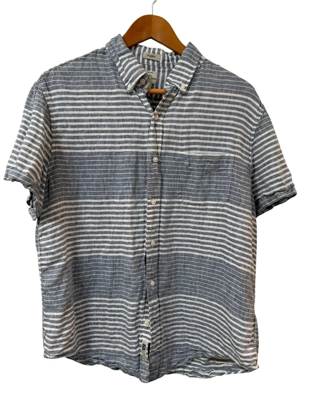 J.Crew Irish linen shirt men’s LARGE blue stripe Baird McNutt button up classic